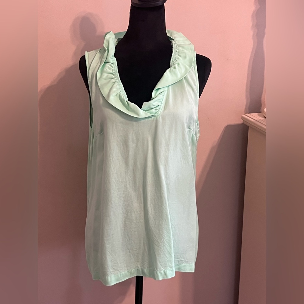 Crown & Ivy Light Green Ruffle Neck Blouse